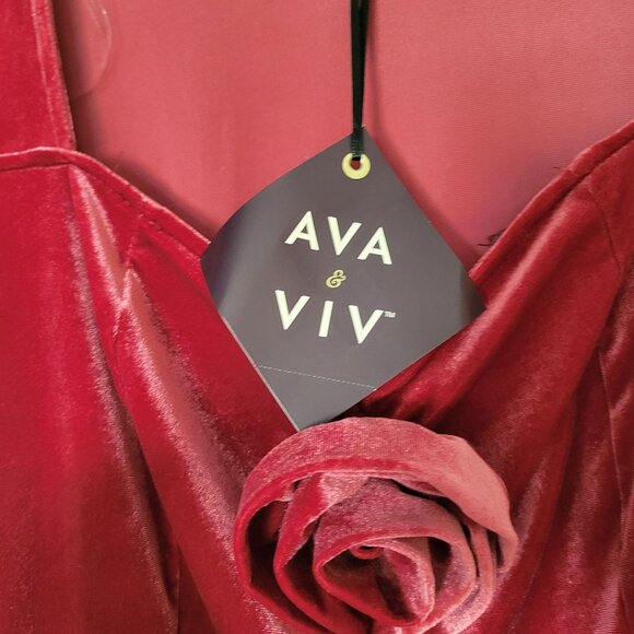 Ava & Viv Womens XXL Red Velvet Long Sleeve Dress With Rose Accent - Picture 9 of 9